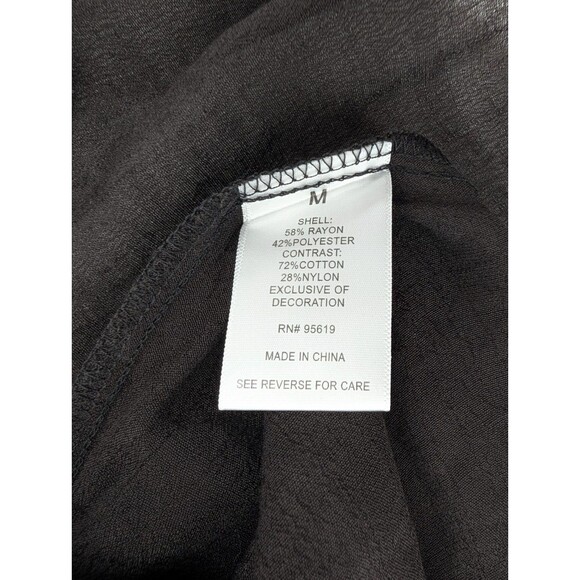 Fever Black Flowy Lace Semi Sheer Keyhole Back Blouse Top Size Medium NWT - Picture 8 of 8